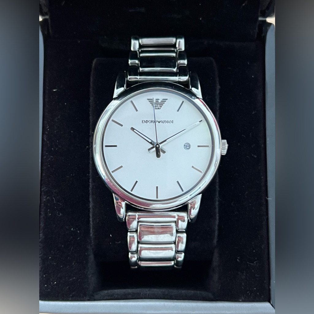 Emporio Armani Rare Vintage Watch In Original Box Stainless Bracelet White Dial